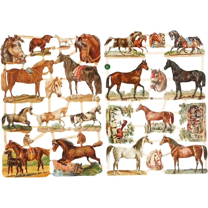 Vintage Die-Cuts, horses, sheet 16,5x23,5 cm, 2 sheet