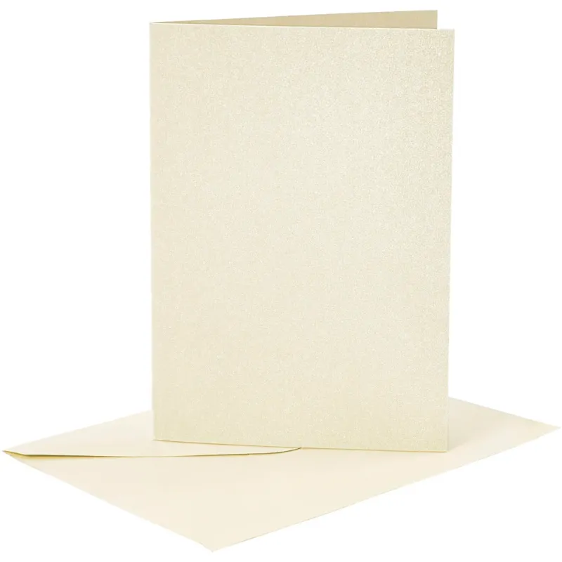 Cards and Envelopes, card size 10,5x15 cm, envelope size 11,5x16,5 cm, mother of pearl, 120+210 g, off-white, 4 set