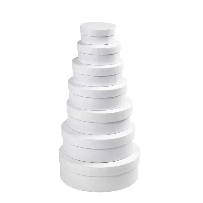 Round Box Set, H: 4+4,5+5+5,5+6+6,5+7 cm, dia. 8,5+10,5+12,5+14,5+16,5+18,5+21,5 cm, white, 7 pc/ 1 set