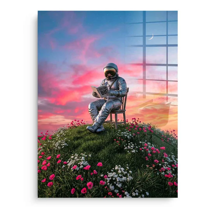 DOTCOMCANVAS® Astronaut's Big Dreams Acrylglasbild – Vorderansicht ohne Rahmen