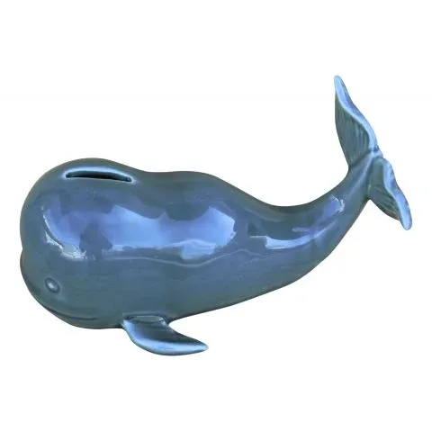 Spardose Wal – maritime Sparfigur aus Steingut in Blau