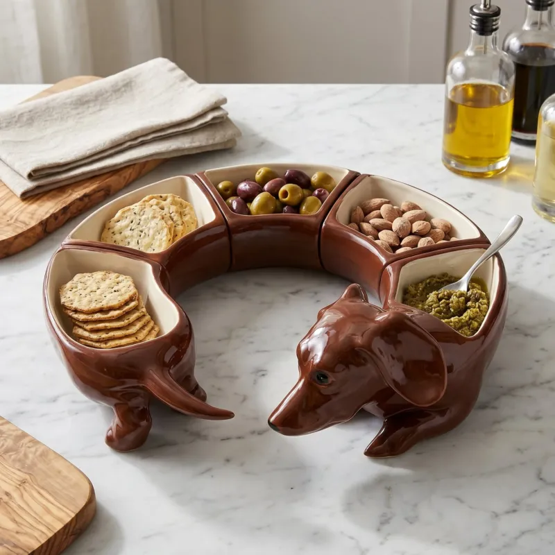 Good Boy Five-Piece Dachshund Ceramic Snack Serving Plate Set - Image 0