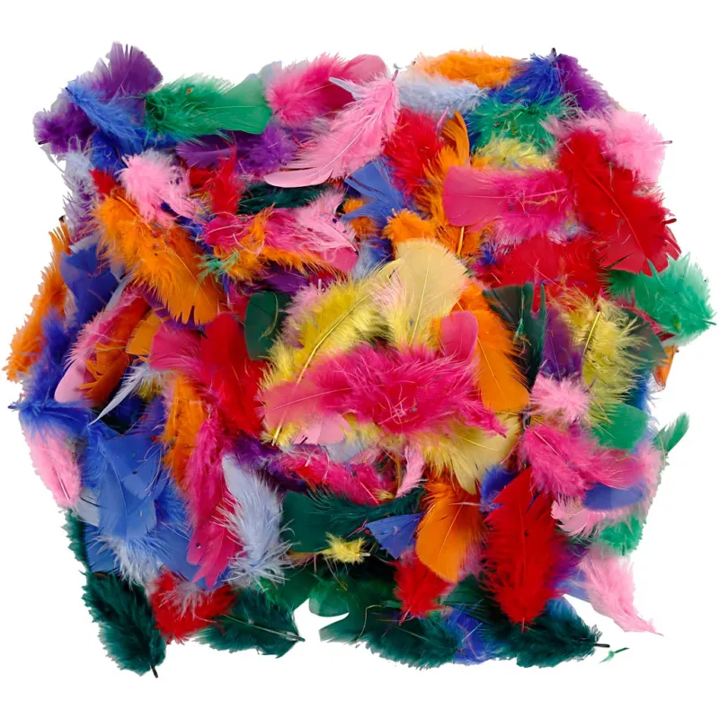 Down, size 7-8 cm, ca. 400 pc, assorted colours, 50 g