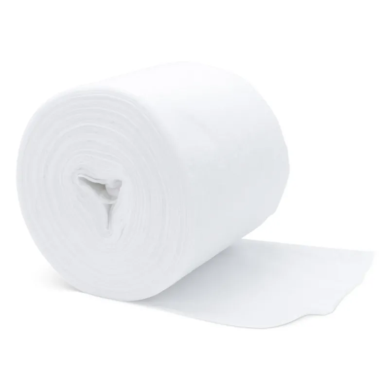 Eine große weiße Rolle ARNOMED DRY WIPES von ARNOWA GmbH wird mit einem ausgerollten Ende gezeigt. Diese trockenen Vliestuchrollen sind ideal zum Einweichen mit Desinfektionsmittel für Flächendesinfektion und werden auf einem schlichten weißen Hintergrund dargestellt.