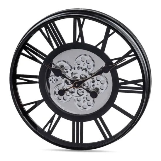 Wanduhr 54 cm aus Metall und sichtbar drehenden Zahnrädern