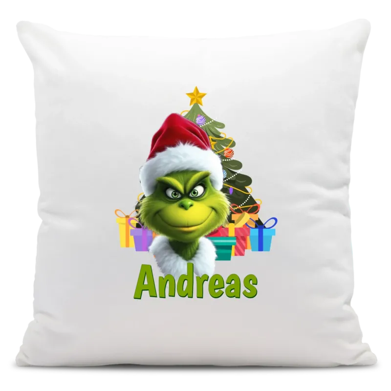 Bild: Personalisiertes Weihnachts-Kissen - Weihnachtsmuffel Mann mit Name - Weihnachtsgeschenk.