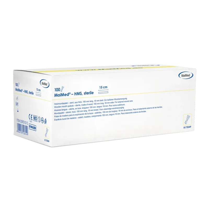 MaiMed - HMS steril Holzmundspatel,15cm lang,100x1 St. steril verpackt | Box (100 Stück)