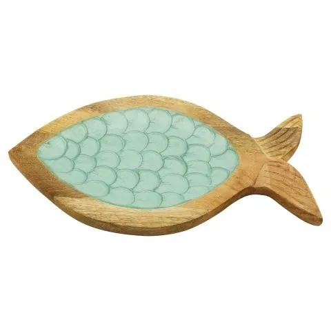 Platte Fisch 30 cm – dekorative Servierplatte aus Mango Holz mit Emaille