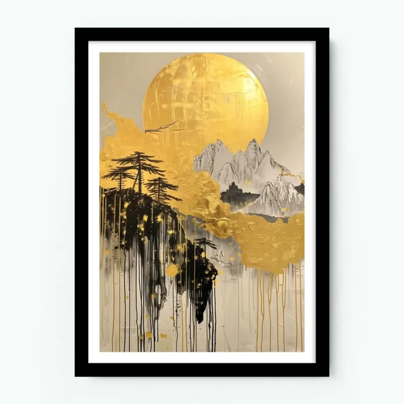 Abstract Gold Mountain Sun Poster