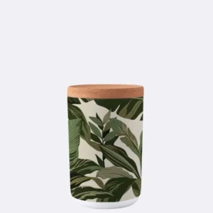 Verschließbarer Aufbewahrungscontainer mit Korkdeckel in beige mit Pflanzenmuster