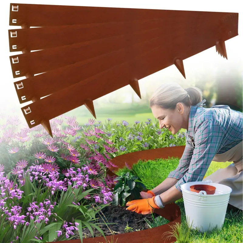 BMOT Rasenkante Metall Beetumrandung mit Spitzen 15cm/18cm Rost Corten