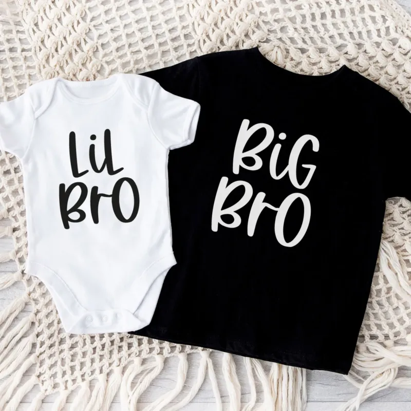 Geschenke zur Geburt des Geschwisterchens: T-Shirt „BiG Bro“ und Babybody "Lil Bro"