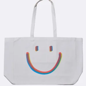 Baumwolltasche mit Regenbogen-Smiley-Motiv auf weißem Hintergrund