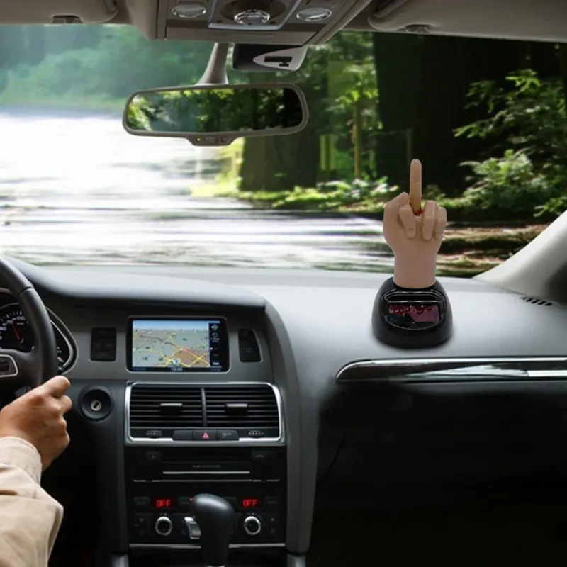 Car Dashboard Middle Finger Solar Power Decor - Image 0