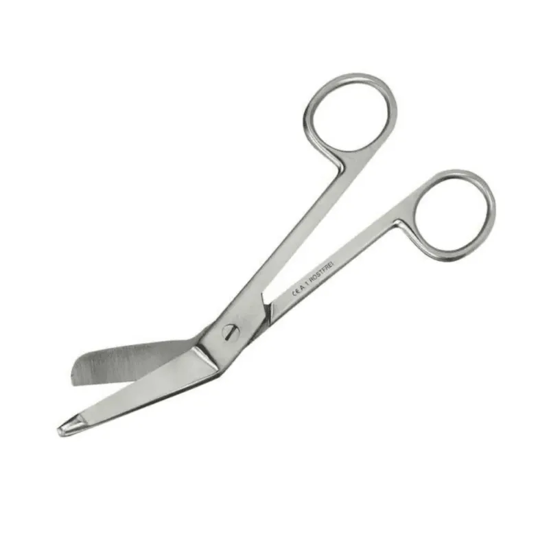 Eine Verbandschere nach Lister von Servoprax GmbH mit Edelstahlklingen und runden Griffen. Diese sterile Verbandschere ist für sicheres Schneiden mit einer stumpfen Spitze an einer Klinge ausgestattet und eignet sich ideal für den präzisen und hygienischen Einsatz in verschiedenen medizinischen Umgebungen.