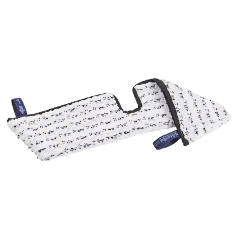 Der Vileda Professional Swep Duo HygienePlus Mop von Vileda GmbH ist ein weiß-schwarz strukturiertes Reinigungspad in rechteckiger Form mit einer Kerbe und zwei blauen Aufreißlaschen, das für optimale Leistung und effektive Reinigungsergebnisse bei jeder Anwendung sorgt.