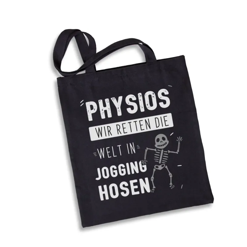 Bild: Baumwolltasche - Physios Wir retten die Welt in Jogging-Hosen.