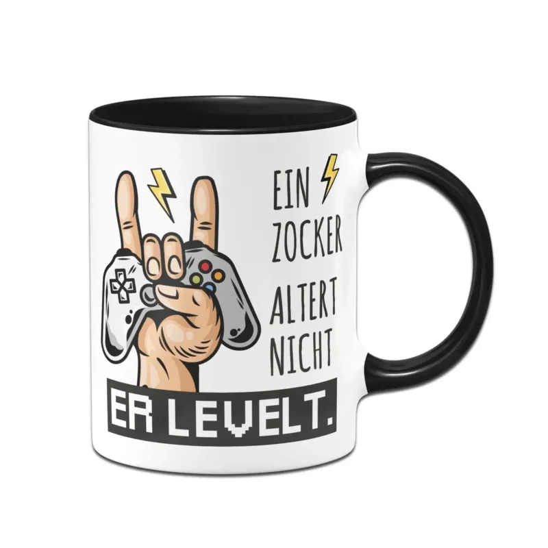 Bild: Tasse - Ein Zocker altert nicht er levelt..