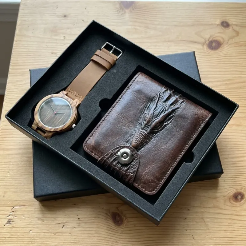Men Watches Steel/Leather Gift Set