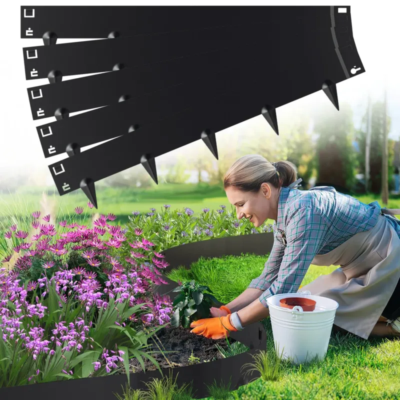 BMOT Rasenkante Metall Beetumrandung mit Spitzen 15cm/18cm Schwarz