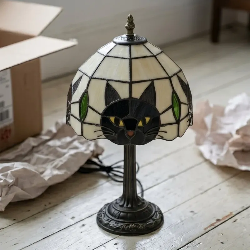 Midnight Cat Stained Glass Table Lamp - Image 0