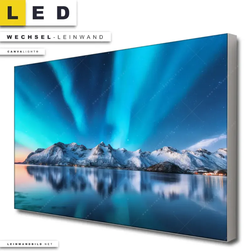 Led Wechsel Leinwand Nordlichter Und Schneebedeckte Berge Querformat Produktvorschau