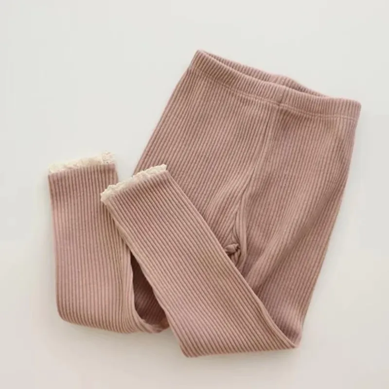 Leggings gerippt mit Spitzendetail rosa