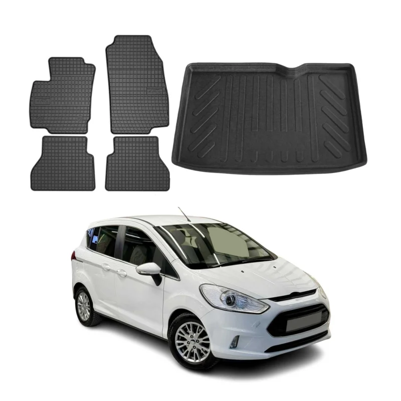 Fußmatten & Kofferraumwanne Set für Ford B-Max 2012-2024 Gummi TPE Schwarz 5x