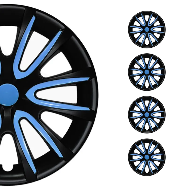 4x Radblenden Radkappen Radzierblenden 14" Zoll Stahlfelgen Schwarz Blau