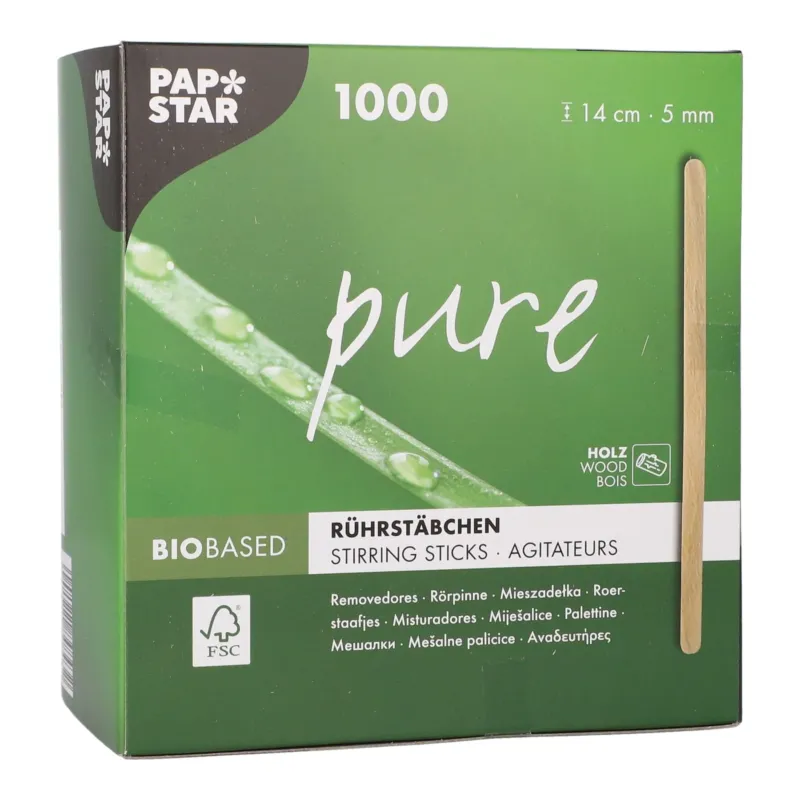 Papstar Pure Einweg Rührstäbchen, Holz