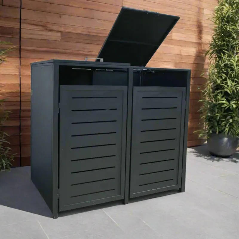 PREMIUM Metall 2er Mülltonnenbox mit Klappdach